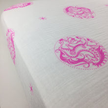 Load image into Gallery viewer, Pink Unicorns Fitted Muslin Crib Sheet
