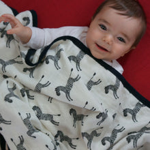 Load image into Gallery viewer, Zebras with Black Trim, Double Layer Blanket 50"x50" made from Bamboo