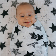 Load image into Gallery viewer, Black Stars Muslin Crib Sheet