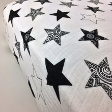 Load image into Gallery viewer, Black Stars Muslin Crib Sheet