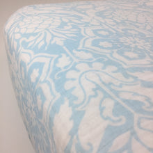 Load image into Gallery viewer, Blue Floral Muslin Crib Sheet
