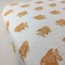 Load image into Gallery viewer, Orange Goldfish Muslin Crib Sheet