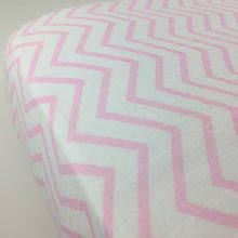 Load image into Gallery viewer, Pink Chevron Muslin Crib Sheet

