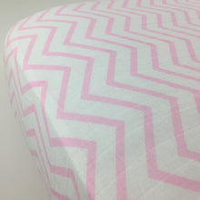 Load image into Gallery viewer, Pink Chevron Muslin Crib Sheet