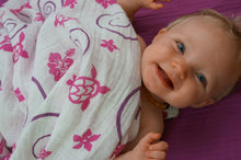 Load image into Gallery viewer, Pink & Purple Hawaiian Muslin Swaddle Blanket