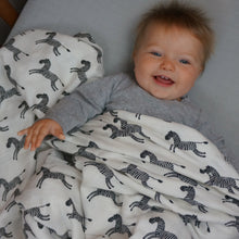 Load image into Gallery viewer, Zebras with Black Trim, Double Layer Blanket 50"x50" made from Bamboo