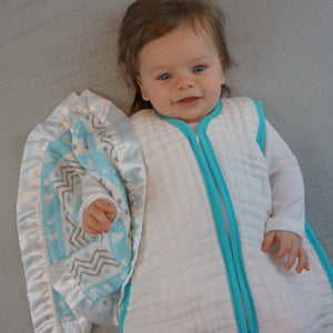 White with Blue Trim - Sleeping Bag (fits 3-9 months)