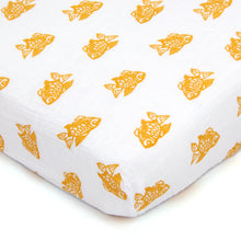 Load image into Gallery viewer, Orange Goldfish Muslin Crib Sheet