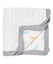 Load image into Gallery viewer, Feathers & Arrows Baby Blanket - 3 layers of soft muslin, bamboo/cotton blend. Great for swaddling, nursing cover, travel blanket and more