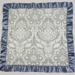 Small Satin Trimmed 2-layer Snuggle Blanket, Lovey (15"X15") - Gray Floral