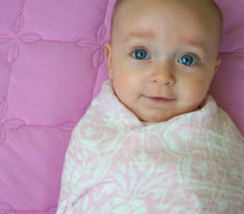 Load image into Gallery viewer, Floral Muslin Swaddle Blanket (Choice of Pink, Blue or Gray)