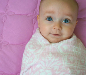 Floral Muslin Swaddle Blanket (Choice of Pink, Blue or Gray)