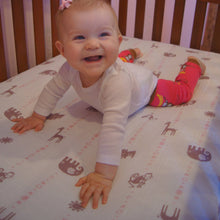 Load image into Gallery viewer, Purple & Pink Jungle Animals Fitted Muslin Crib Sheet