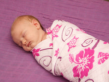 Load image into Gallery viewer, Pink Hawaiian Muslin Swaddle Blanket