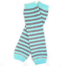 Load image into Gallery viewer, Aqua and Grey Soft Stripes Baby Leg Warmers