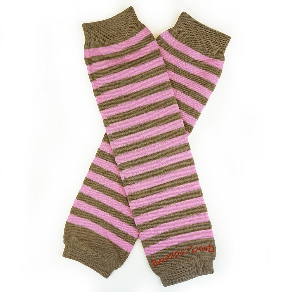 Pink & Brown Soft Stripes Baby Leg Warmers