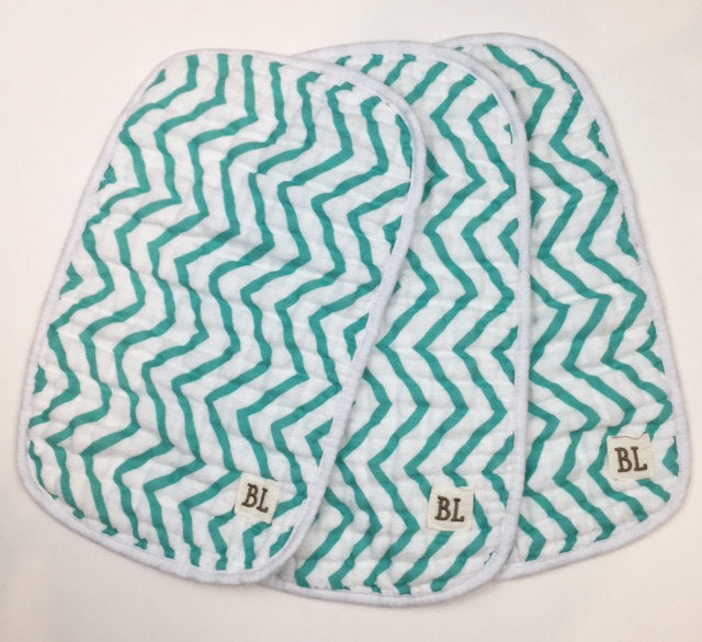 3 pack Muslin Burp Cloths, Teal Chevron