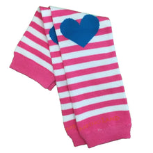 Load image into Gallery viewer, Pink Stripes Blue Hearts Baby Leg Warmers