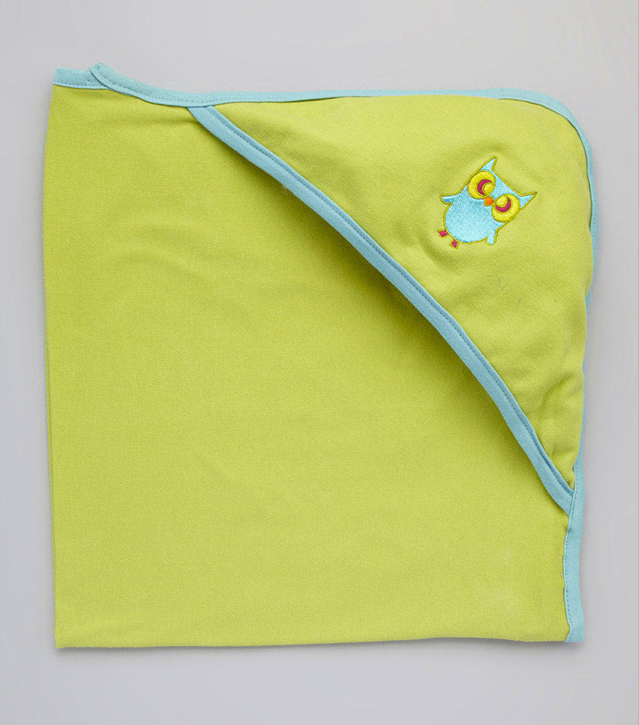 Hooded Bath Blanket - Lime Owl