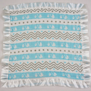 Small Satin Trimmed 2-layer Snuggle Blanket, Lovey (15"X15") - Stork Blue and Chevron Stripes