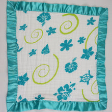 Load image into Gallery viewer, Small Satin Trimmed 2-layer Snuggle Blanket, Lovey (15&quot;X15&quot;) - Teal Hawaiian

