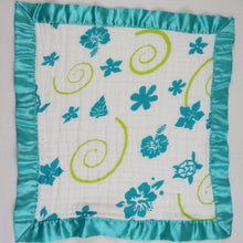 Load image into Gallery viewer, Small Satin Trimmed 2-layer Snuggle Blanket, Lovey (15"X15") - Teal Hawaiian