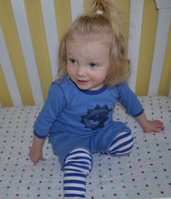 Load image into Gallery viewer, Light Blue & Dark Blue Stripes Leg Warmers