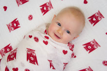 Load image into Gallery viewer, Peace & Love Owl Muslin Fitted Crib Sheet