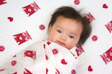 Load image into Gallery viewer, Peace & Love Owl Muslin Fitted Crib Sheet