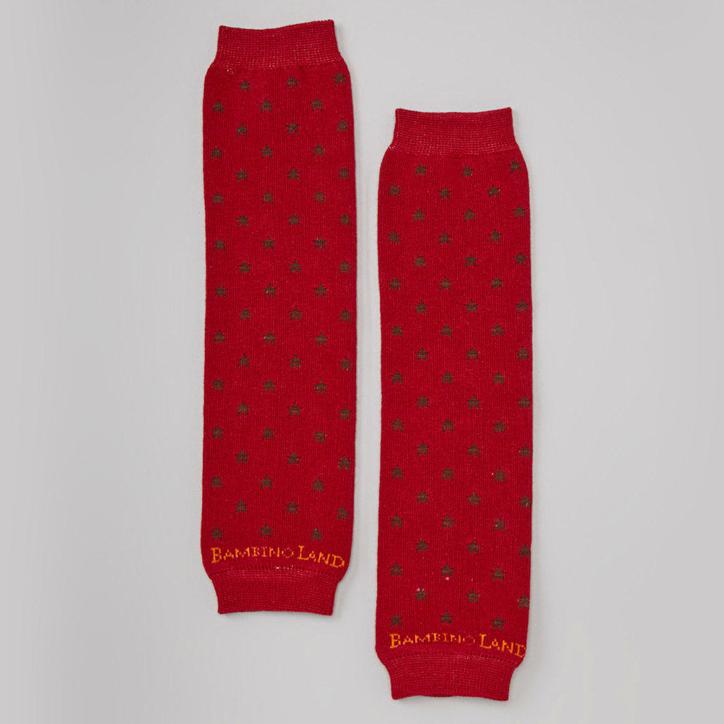 Red with Brown Stars Baby Leg Warmers