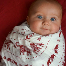 Load image into Gallery viewer, Red Elephants Muslin Swaddle Blanket