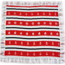 Load image into Gallery viewer, Small Satin Trimmed 2-layer Snuggle Blanket, Lovey (15"X15") - Red and Black Nautical Stripes