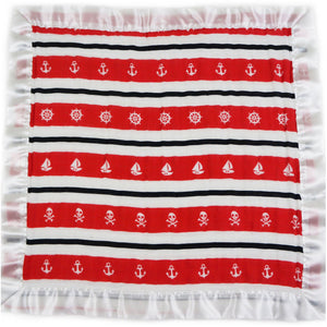 Small Satin Trimmed 2-layer Snuggle Blanket, Lovey (15"X15") - Red and Black Nautical Stripes