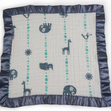 Load image into Gallery viewer, Small Satin Trimmed 2-layer Snuggle Blanket, Lovey (15"X15") - Blue Jungle Animals