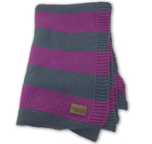 Load image into Gallery viewer, Knit Baby Blanket - Plum and Gray Stripes