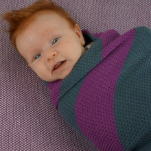 Load image into Gallery viewer, Knit Baby Blanket - Plum and Gray Stripes