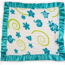 Load image into Gallery viewer, Small Satin Trimmed 2-layer Snuggle Blanket, Lovey (15"X15") - Teal Hawaiian