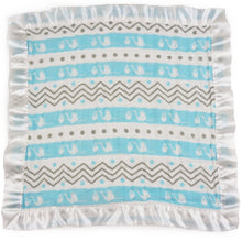 Load image into Gallery viewer, Small Satin Trimmed 2-layer Snuggle Blanket, Lovey (15&quot;X15&quot;) - Stork Blue and Chevron Stripes
