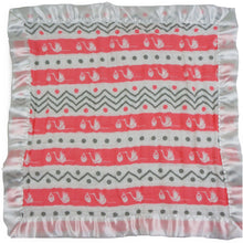 Load image into Gallery viewer, Small Satin Trimmed 2-layer Snuggle Blanket, Lovey (15"X15") - Storks with Chevron Stripes