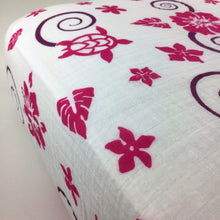 Load image into Gallery viewer, Pink Hawaiian Muslin Crib Sheet