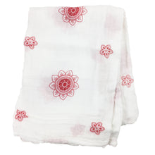 Load image into Gallery viewer, Double Layer Muslin Swaddling Blanket - Red Zen Flowers