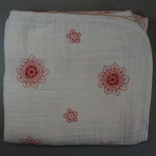 Load image into Gallery viewer, Double Layer Muslin Swaddling Blanket - Red Zen Flowers