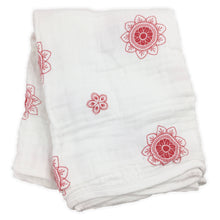 Load image into Gallery viewer, Double Layer Muslin Swaddling Blanket - Red Zen Flowers