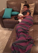 Load image into Gallery viewer, Knit Baby Blanket - Plum and Gray Stripes