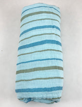 Load image into Gallery viewer, Star and Stripes Blue Muslin Swaddle Set (2 pack of blankets) Light weight guaze style wrap