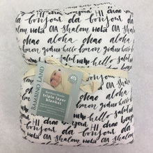 Load image into Gallery viewer, Hello Baby Blanket - 3 layers of soft muslin, made from bamboo/cotton blend. Great for swaddling, nursing cover, travel blanket and more