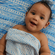Load image into Gallery viewer, Blue Dots & Geometric Blue Muslin Swaddle Blanket Set of 2