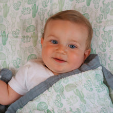 Load image into Gallery viewer, Cactus Baby Blanket - 3 layers of soft muslin, made from bamboo/cotton blend. Great for swaddling, nursing cover, travel blanket and more