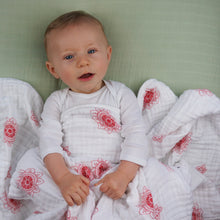 Load image into Gallery viewer, Double Layer Muslin Swaddling Blanket - Red Zen Flowers