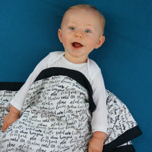 Load image into Gallery viewer, Hello Baby Blanket - 3 layers of soft muslin, made from bamboo/cotton blend. Great for swaddling, nursing cover, travel blanket and more